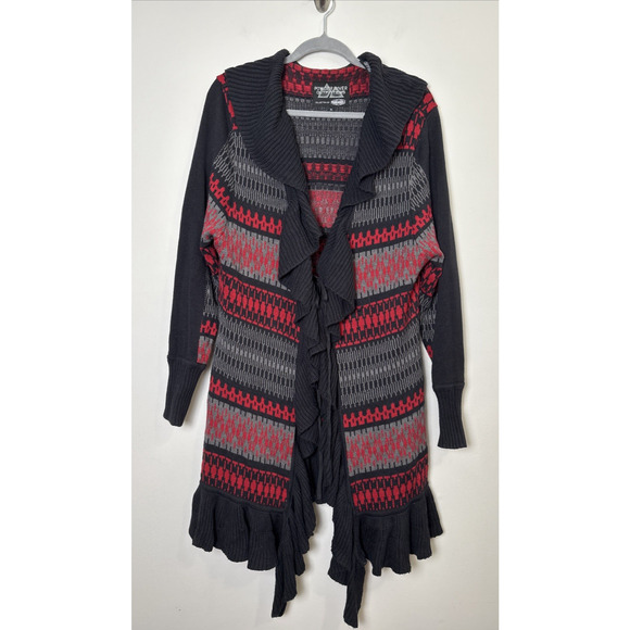 Powder River Outfitters Sweaters - Powder River Outfitters Womens Long‎ Cardigan Duster Sweater XL Fair Isle Ruffle